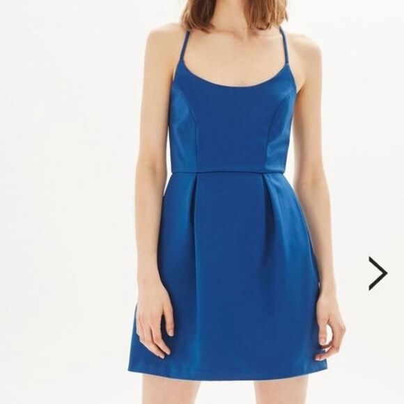 Topshop Scoop Neck Cross Strap Back Prom Dress Size 4 Fit & Flare Blue - Picture 1 of 8